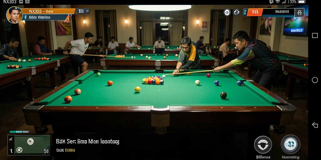 Tampilan antarmuka game Billiard NX303 yang elegan dan fungsional.