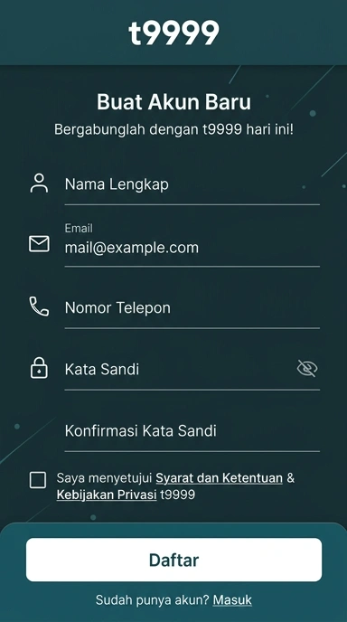 Tampilan halaman daftar t9999