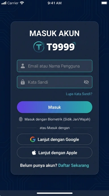Tampilan halaman login t9999